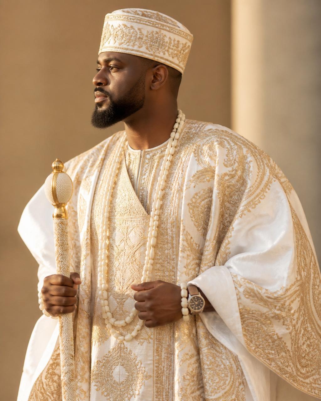 White & Gold Groom Agbada